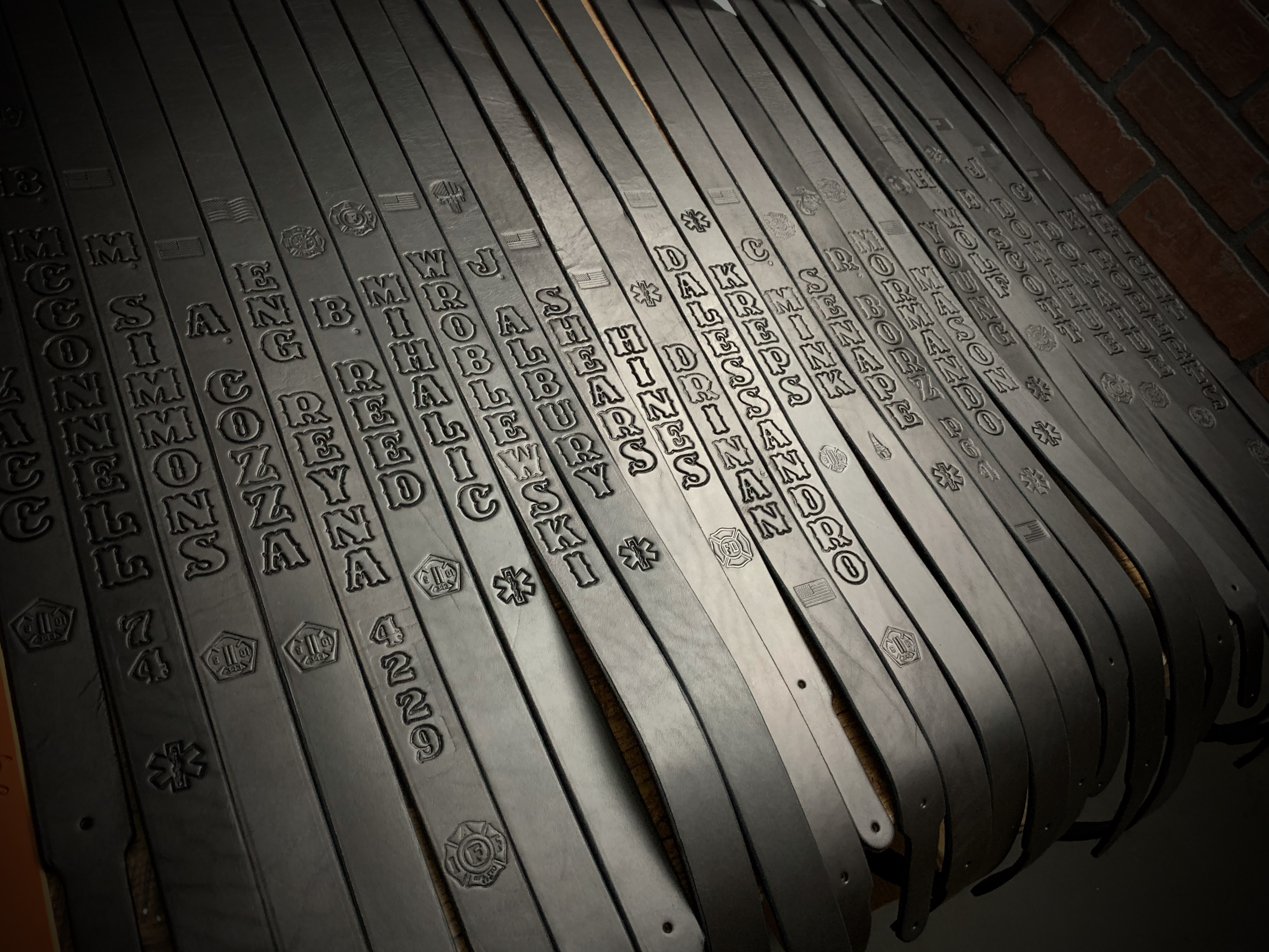 Rows of personalized stamped radio straps